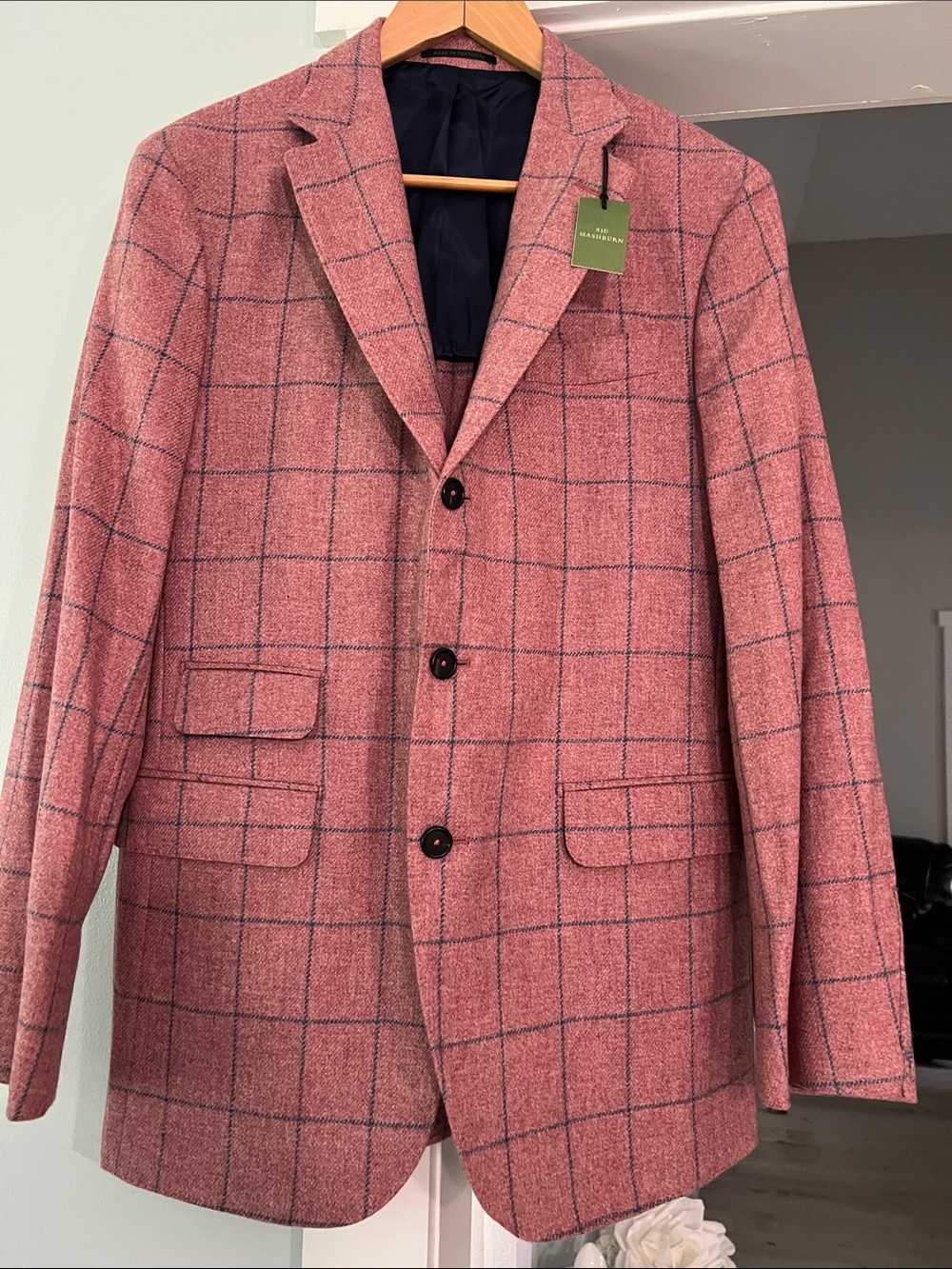 Sid Mashburn Vigil N•2 Pink Windowpane Sport Coat with Navy Overcheck size 52R